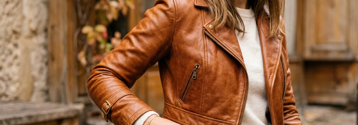 Giacche in Pelle Marrone da Donna