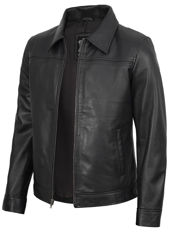 Mark Men's Harrington Black Lambskin Leather Jacket