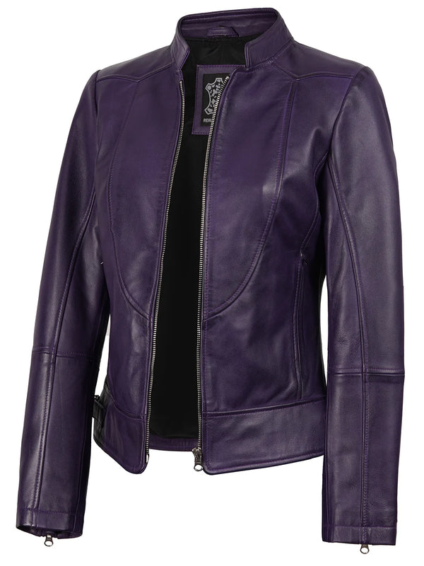 Amy Purple Cafe Racer Style Women's Leather Jacket