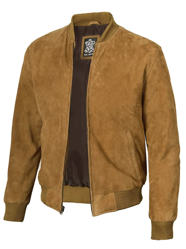 Bomber in camoscio, marrone da uomo