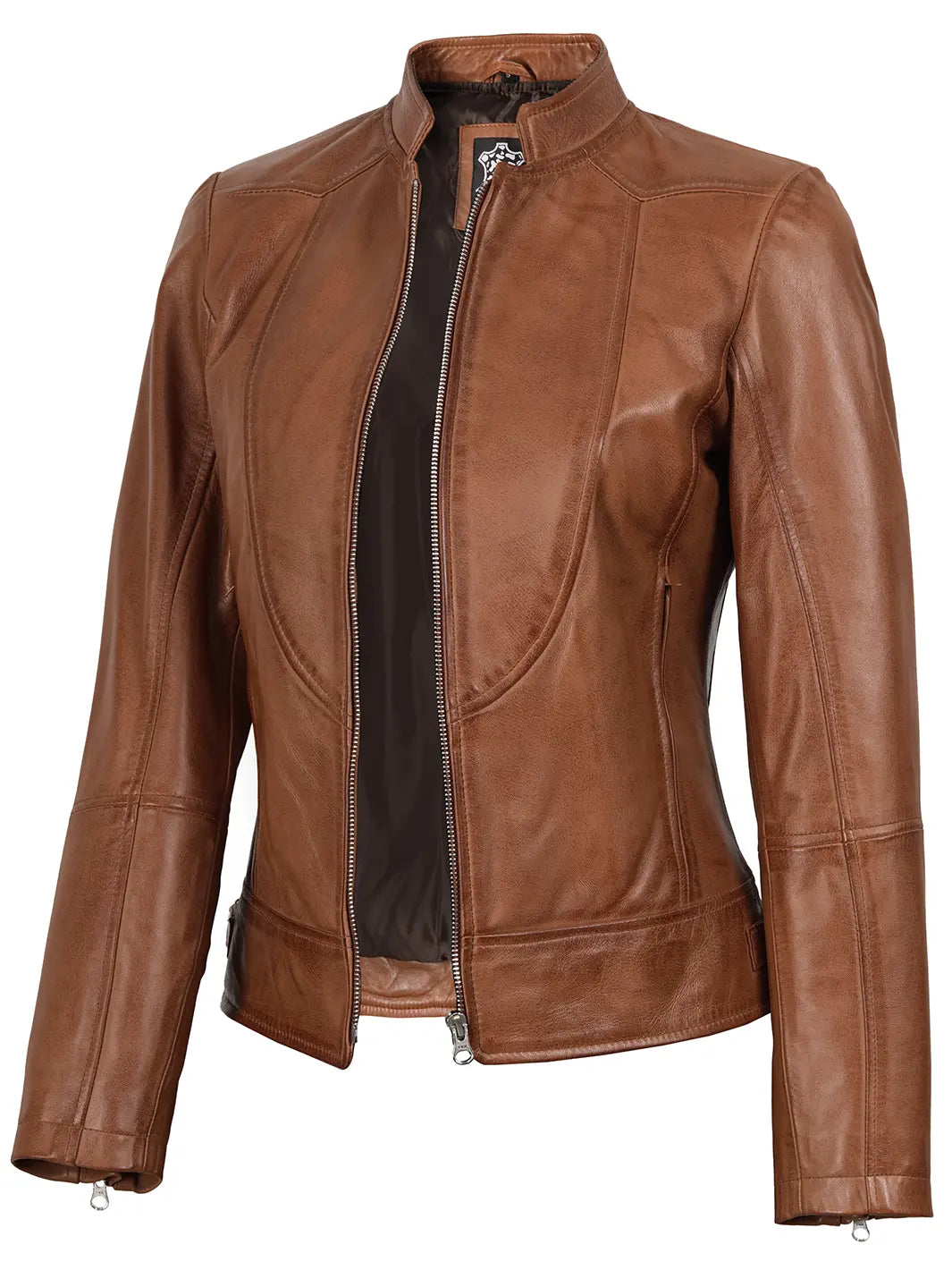 Amy Womens Cafe Racer Tan Brown Leather Jacket