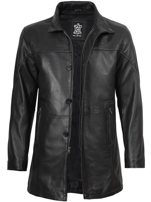 Bristol Mens Lambskin Black Real Leather Car Coat