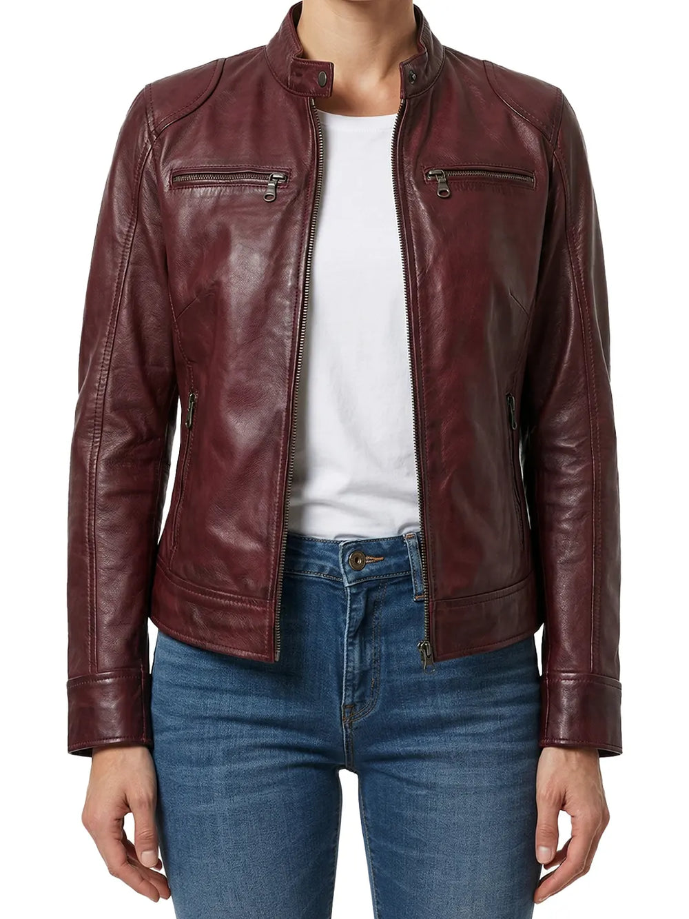 Dodge-Womens-Burgundy-Cafe-Racer-Style-Leather-Jacket