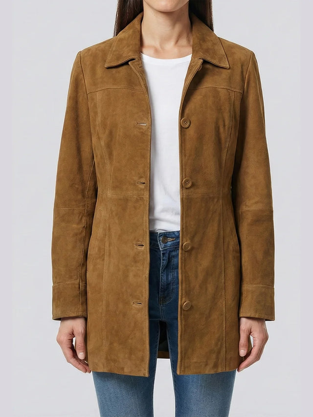 Car Coat in camoscio, marrone da donna