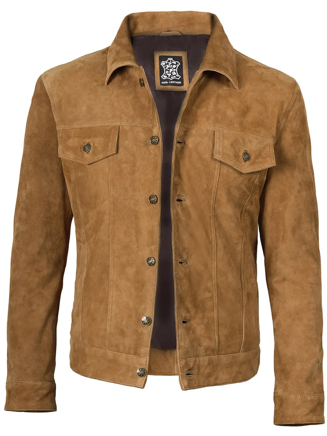 Giacca Trucker in camoscio, marrone chiaro da uomo