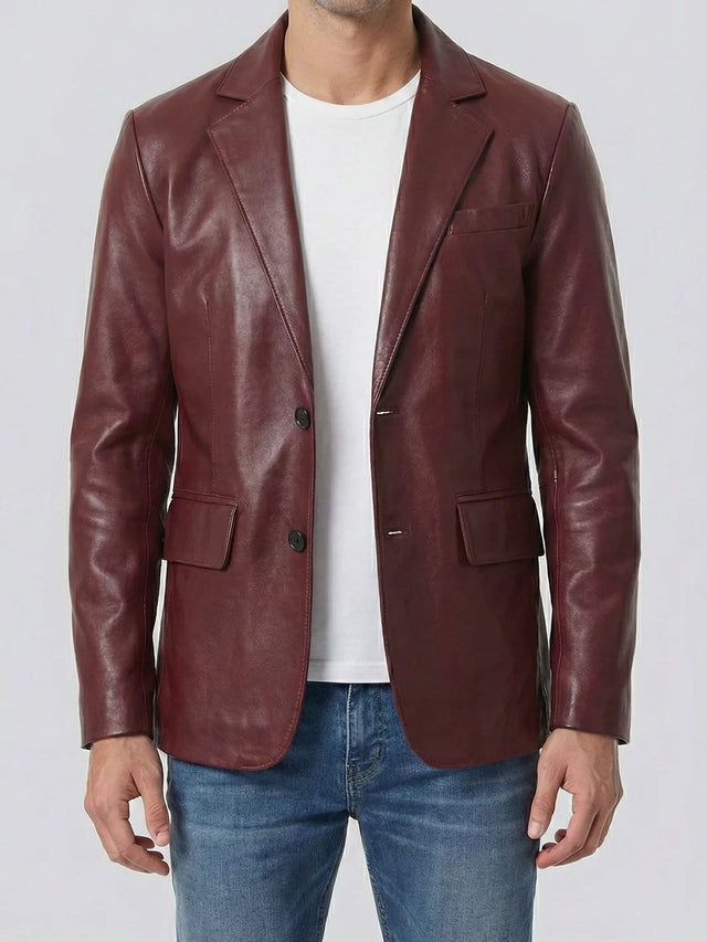 Blazer in pelle, bordeaux da uomo