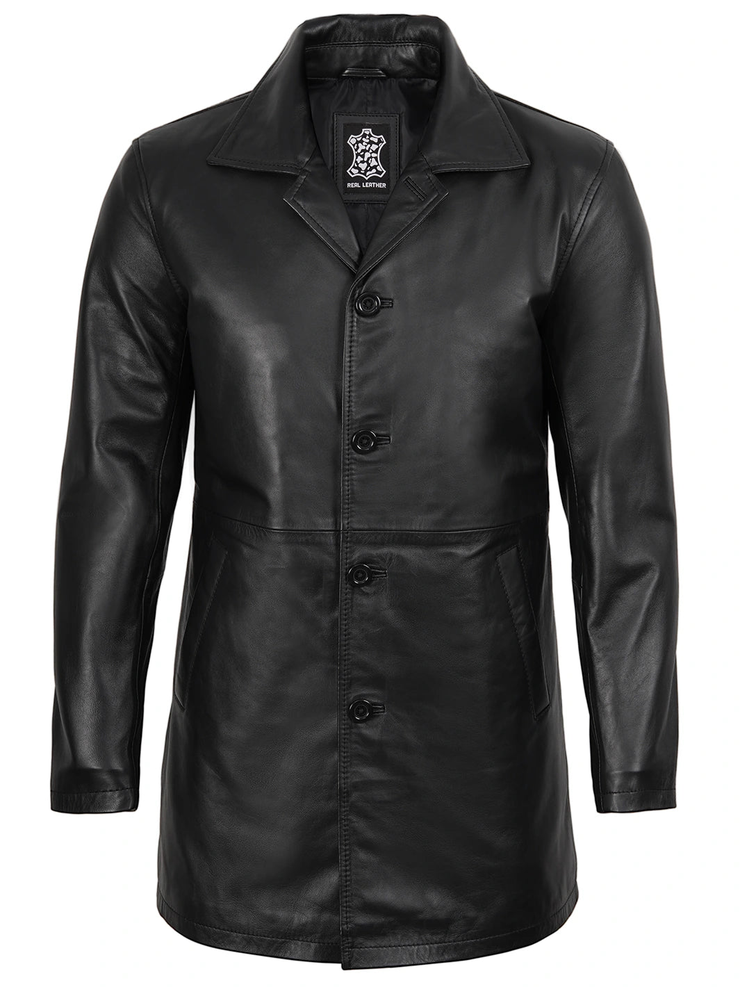 Mens Black 3 4 Length Leather Car Coat