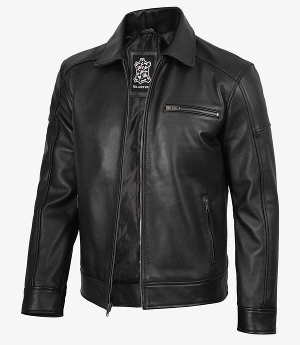 decrumnew Neville Harrington Style Men's Black Leather Jacket