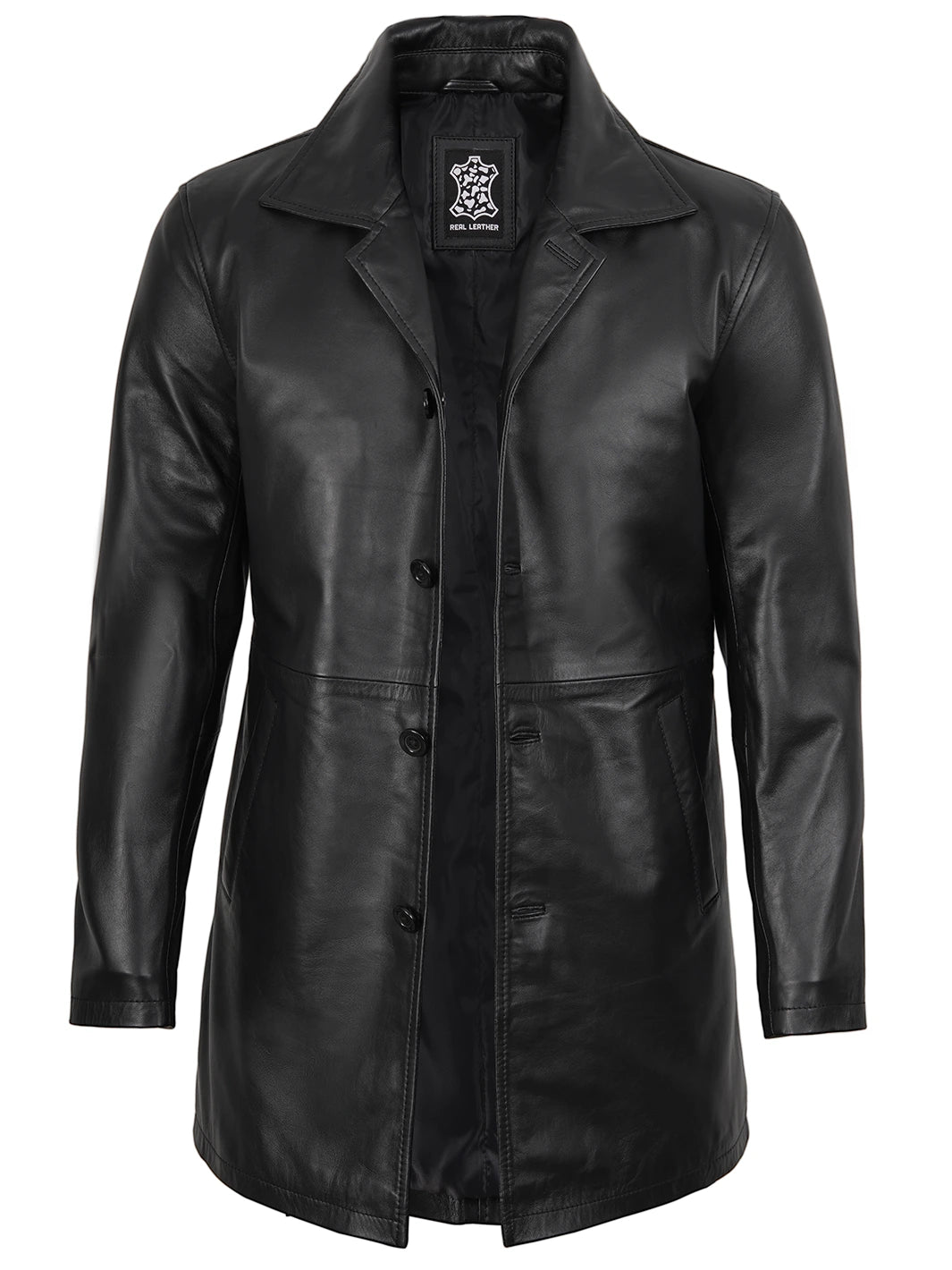 Mens Black Leather Coat Black 3 4 Length