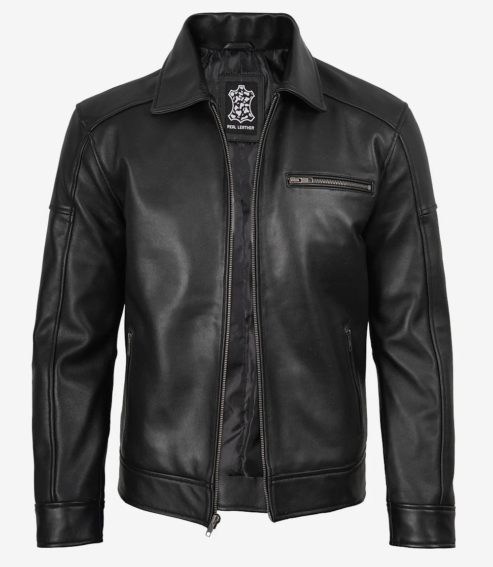 Mens Black Harrington Real Leather Jacket