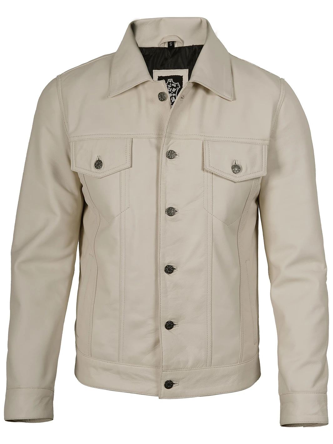 Mens Off White Leather Jacket Trucker