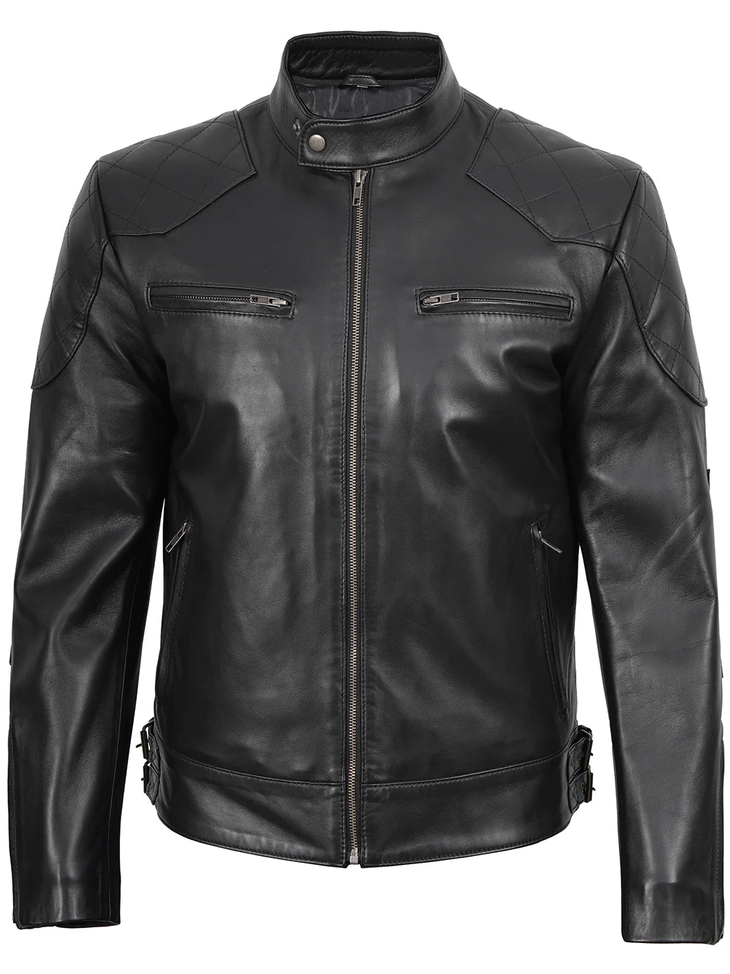 Mens Real Biker Leather Jacket Black