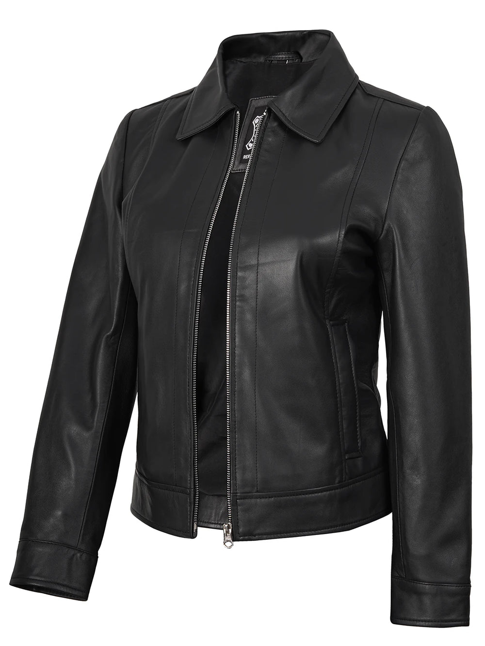Women's Harrington Style Black Real Leather Jacket