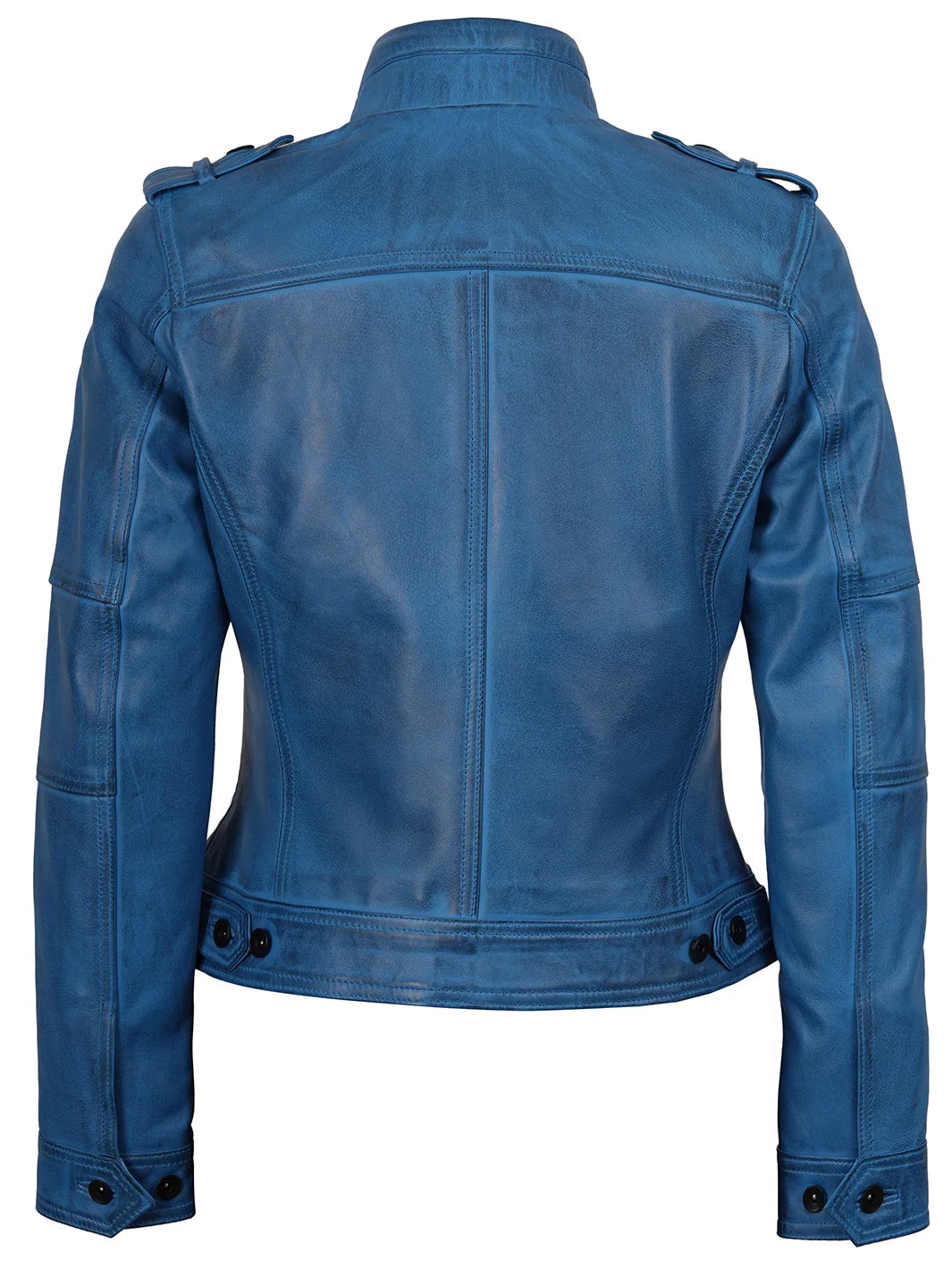 Tavares Womens Blue Biker Style Leather Jacket