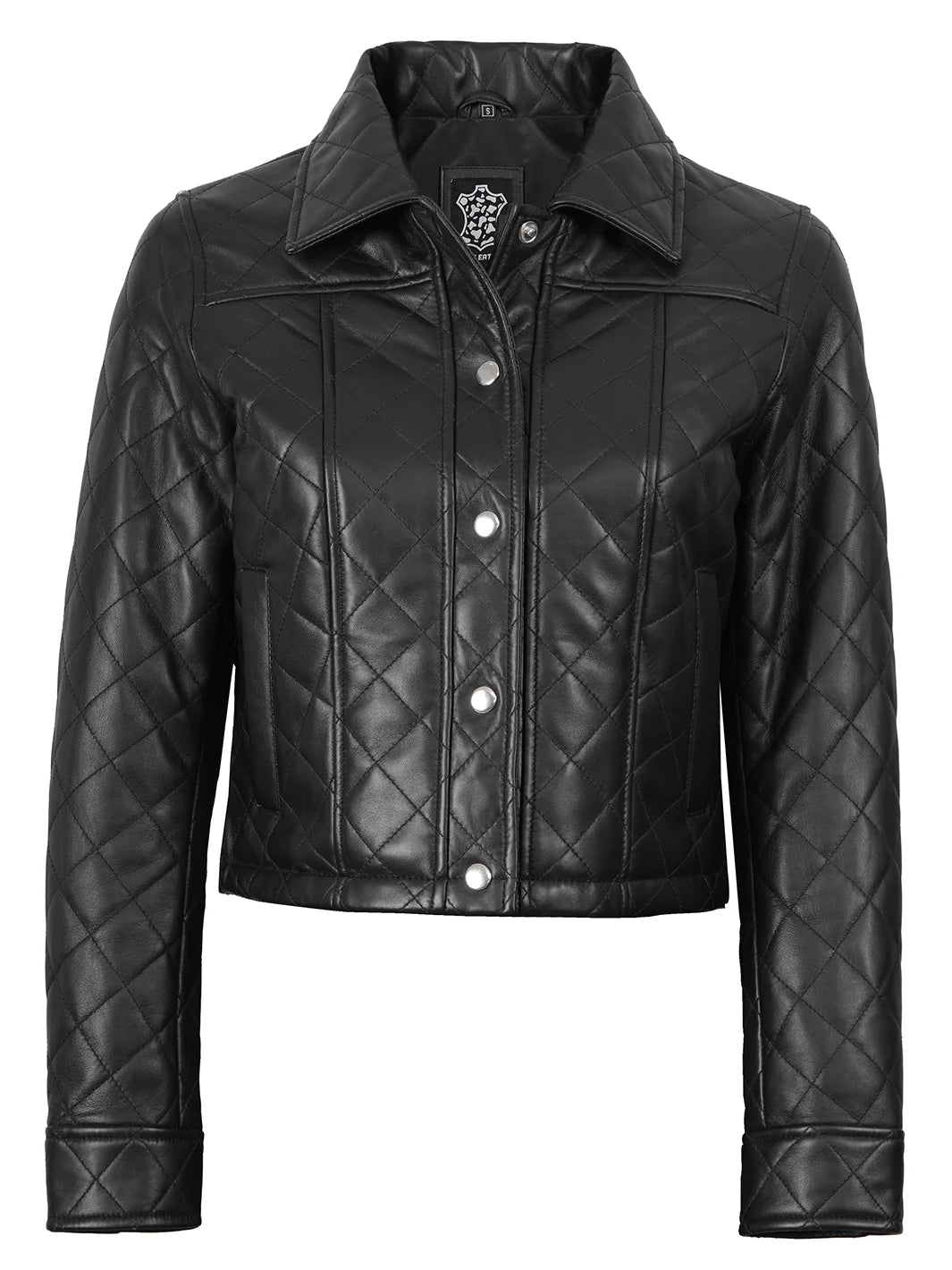 Womens Quilted Black Cropped Real Leather Jacket