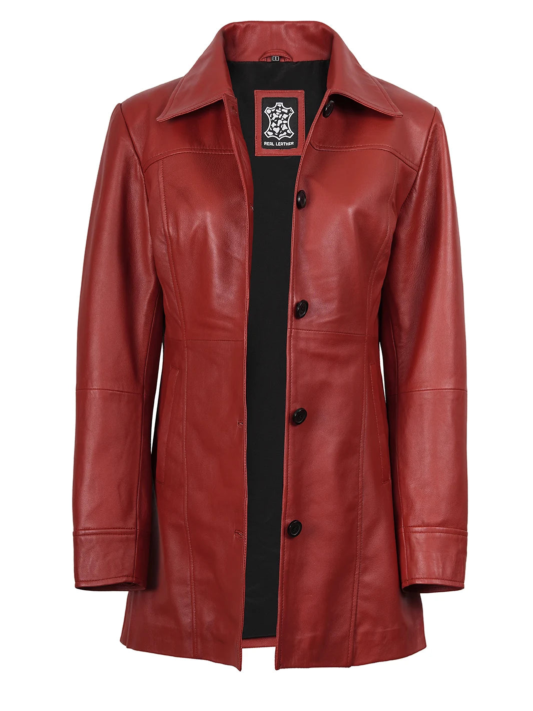 Womens Red Lambskin Leather Coat 