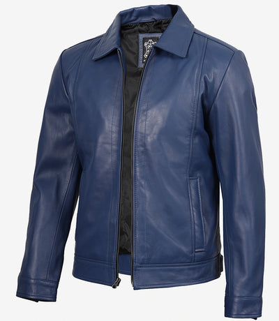 Giacca Harrington Blu in Vera Pelle da Uomo