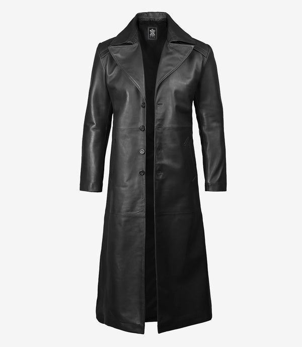 Jackson Cappotto duster lungo in pelle nera da uomo
