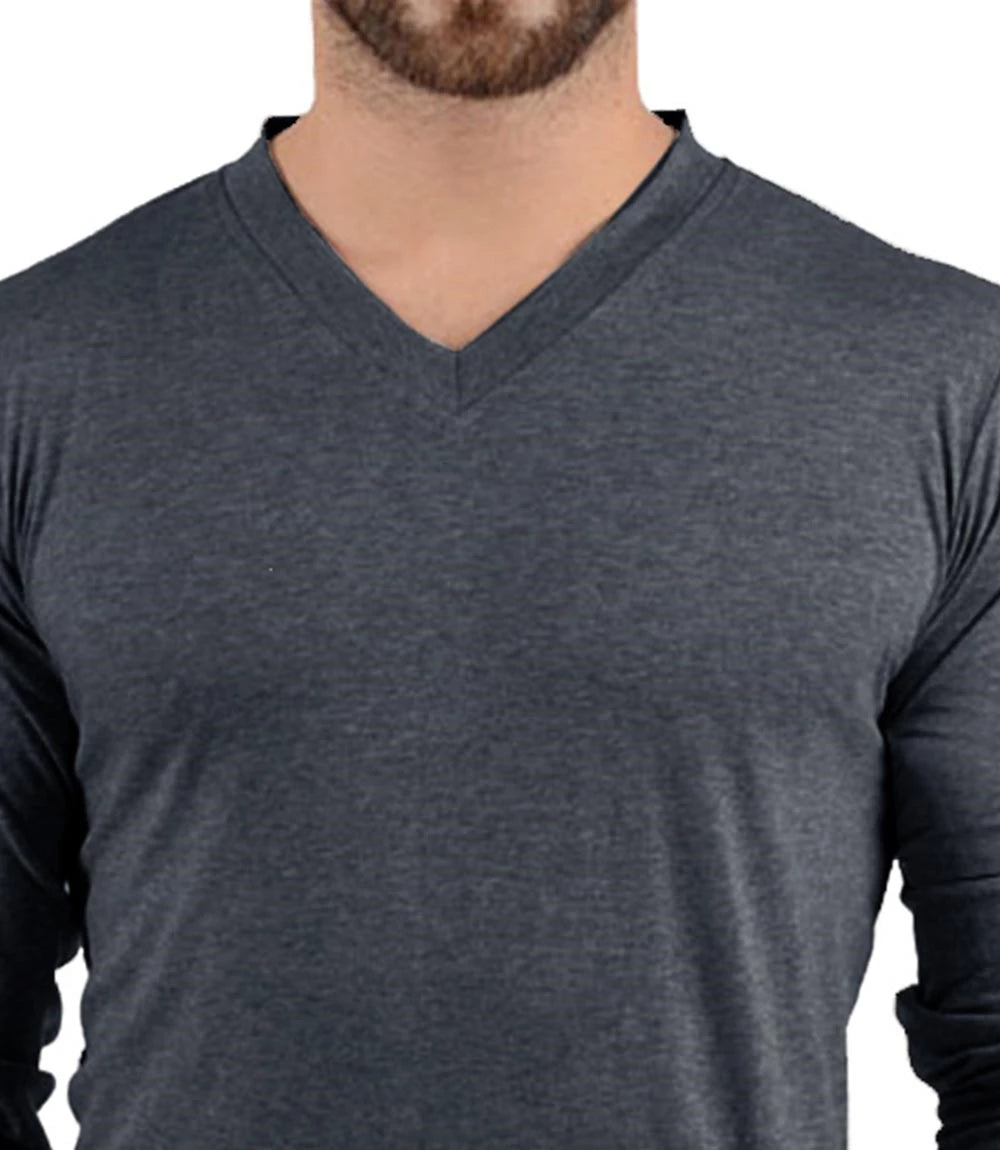 mens charcoal grey long sleeve v neck shirt