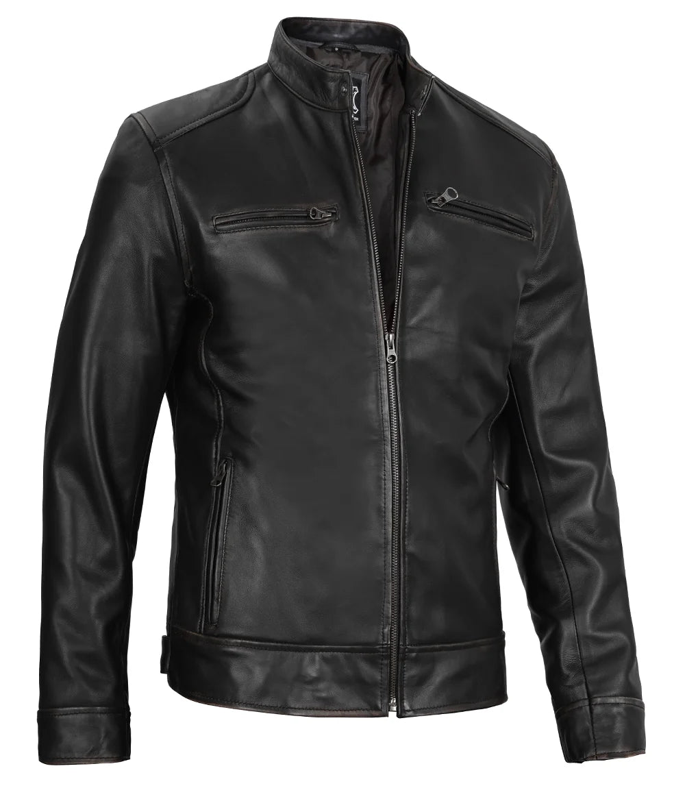 Black leather jacket on a white background