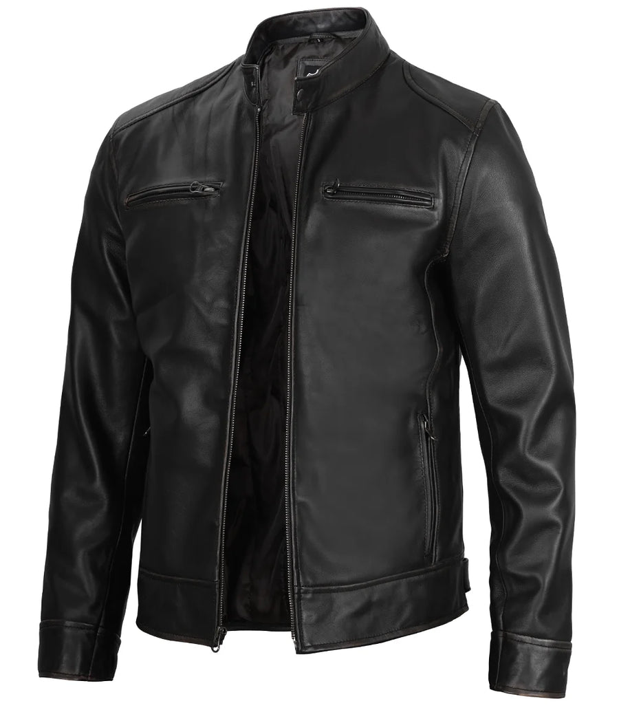 mens black leather jacket