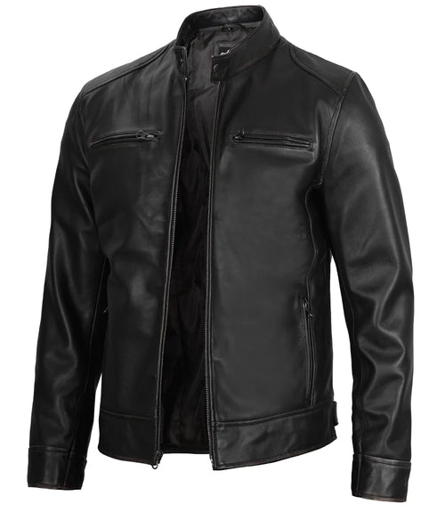 mens black leather jacket