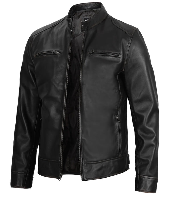 Mens cafe racer leather jacket