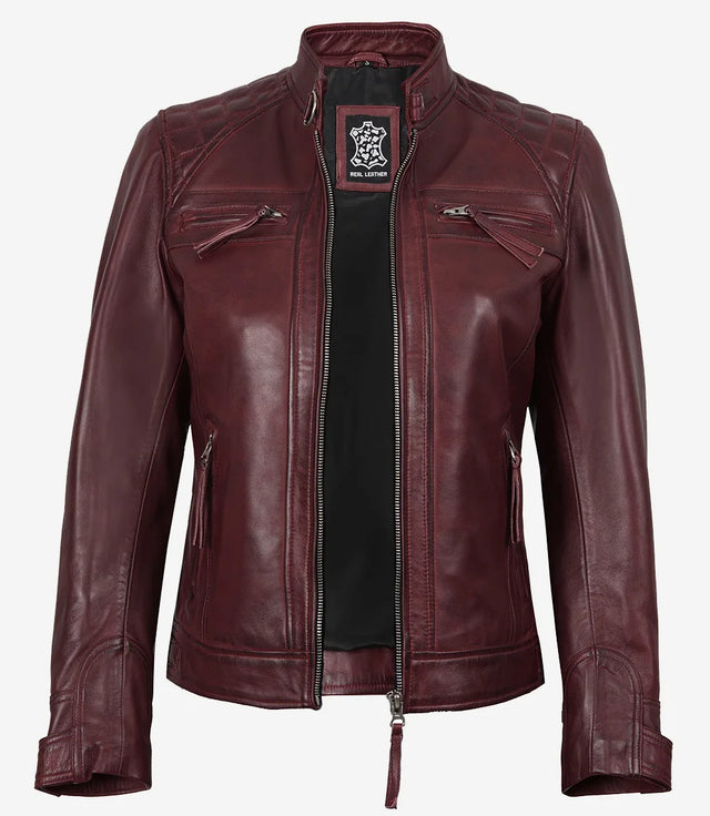 Giacca Cafe Racer trapuntata, bordeaux da donna