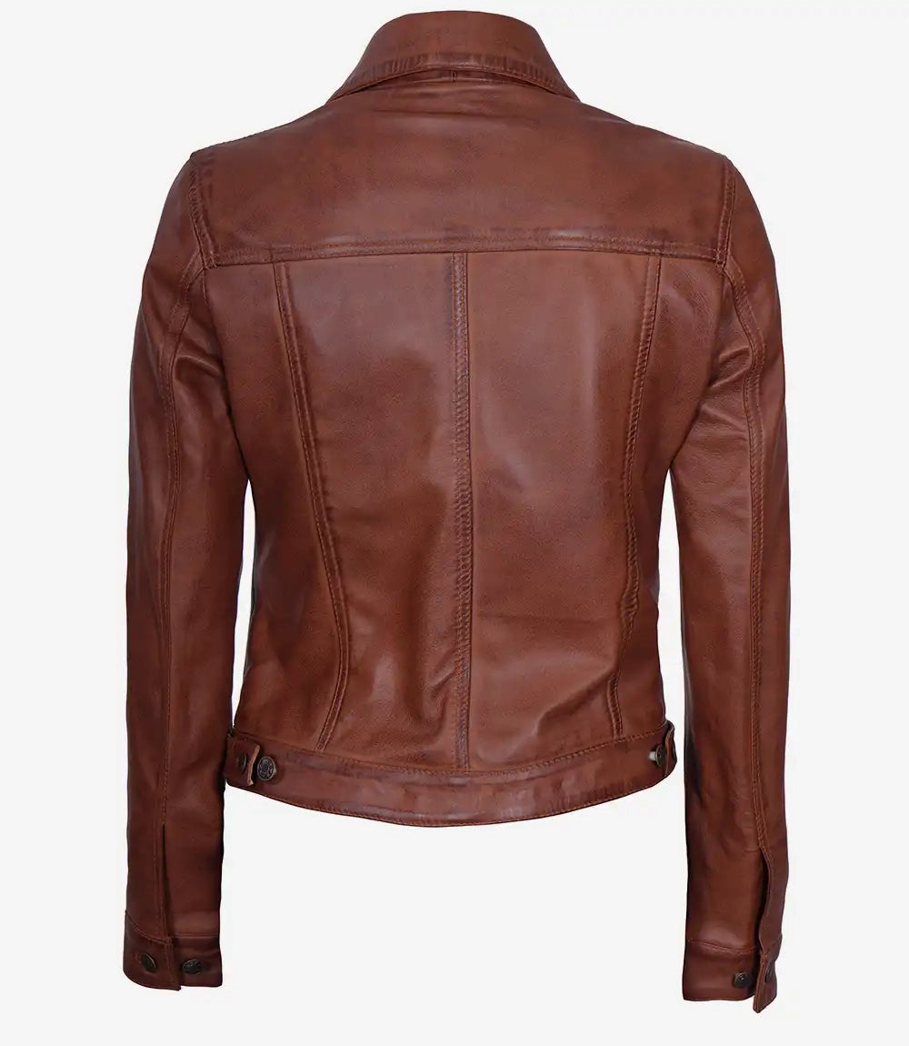 Brown leather jacket on a white background